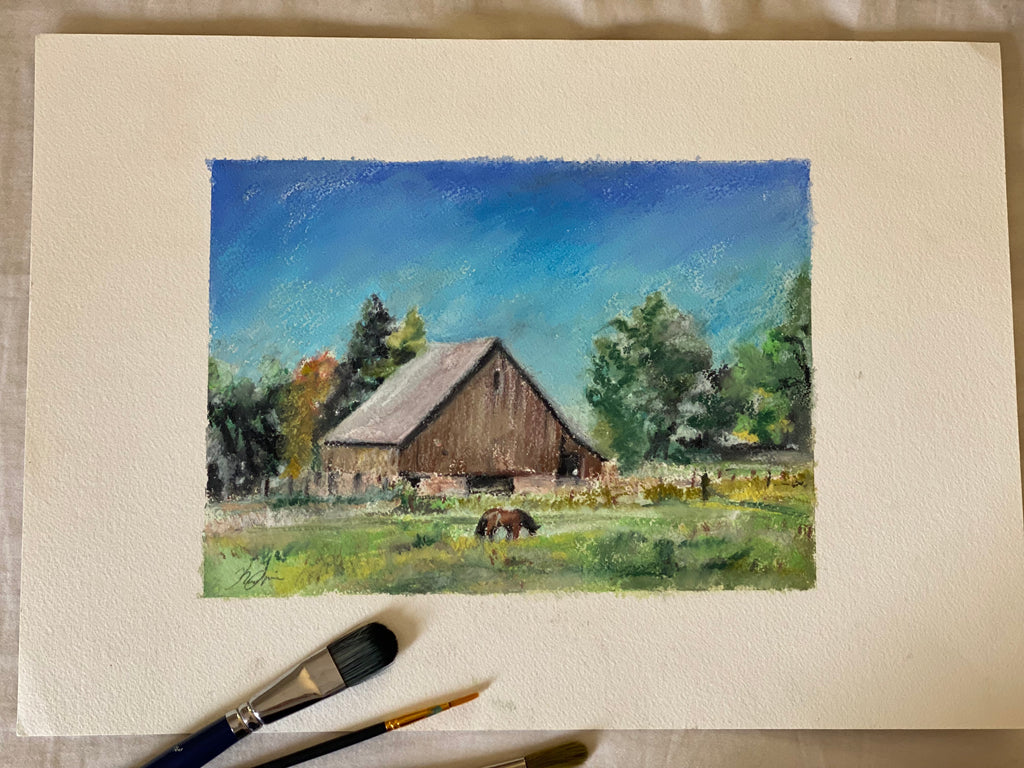 Farm With Grazing Horse