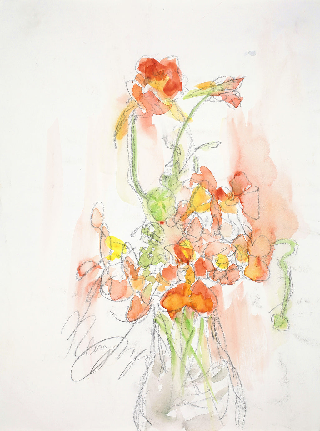 Original Watercolor Painting of Nasturtiums on Paper