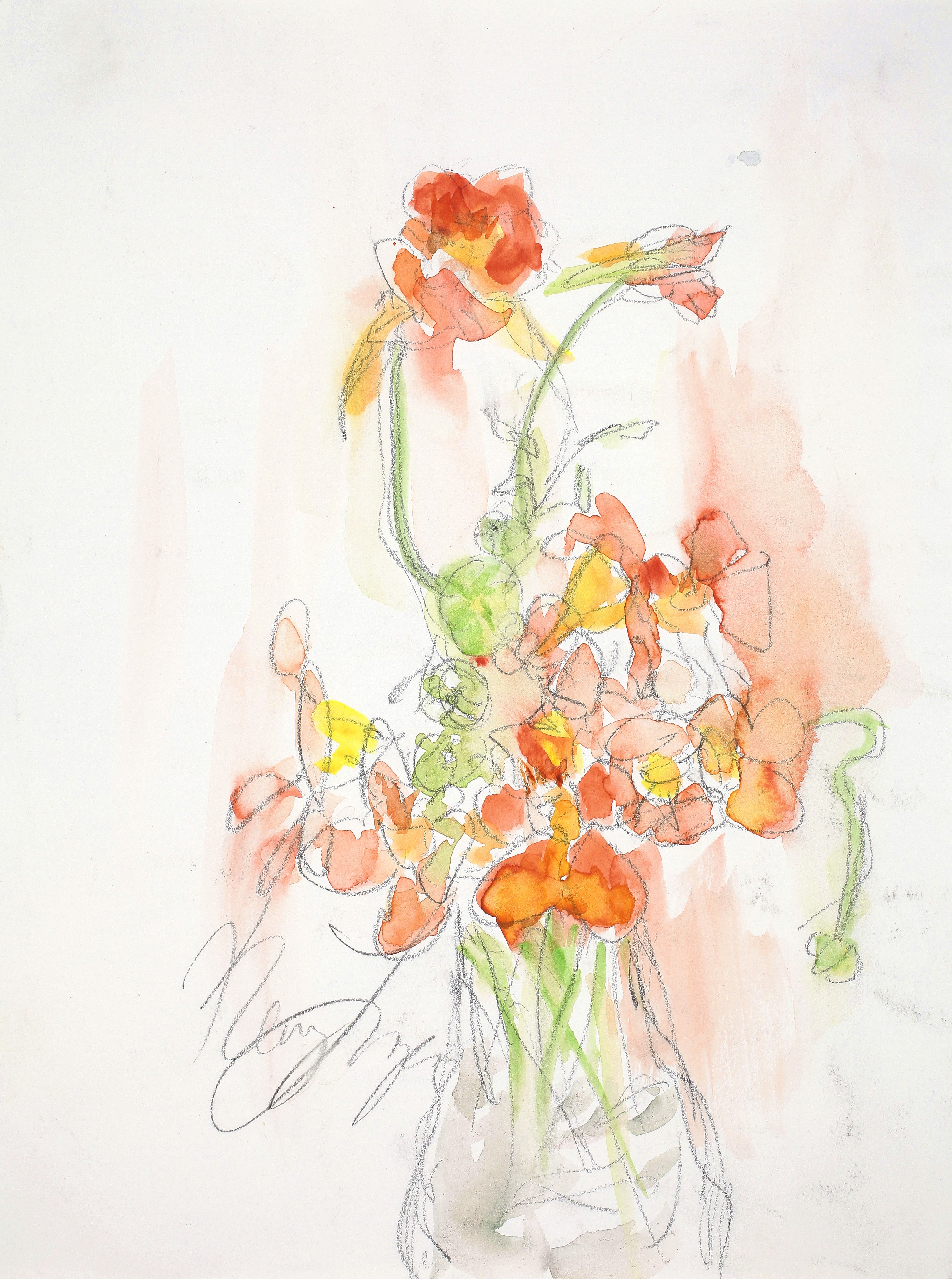 Original Watercolor Painting of Nasturtiums on Paper