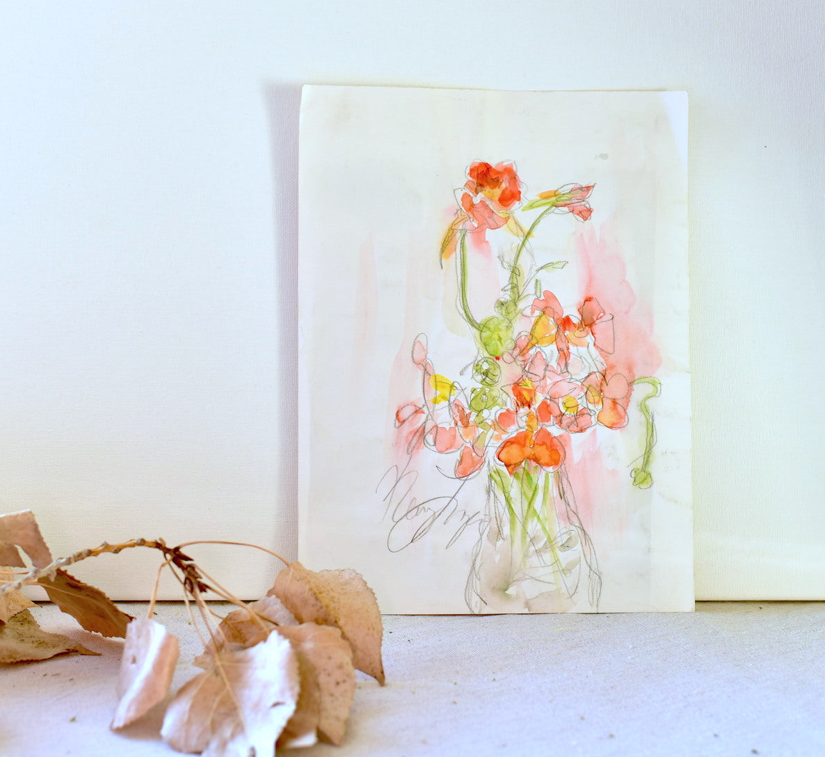 Original Watercolor Painting of Nasturtiums on Paper