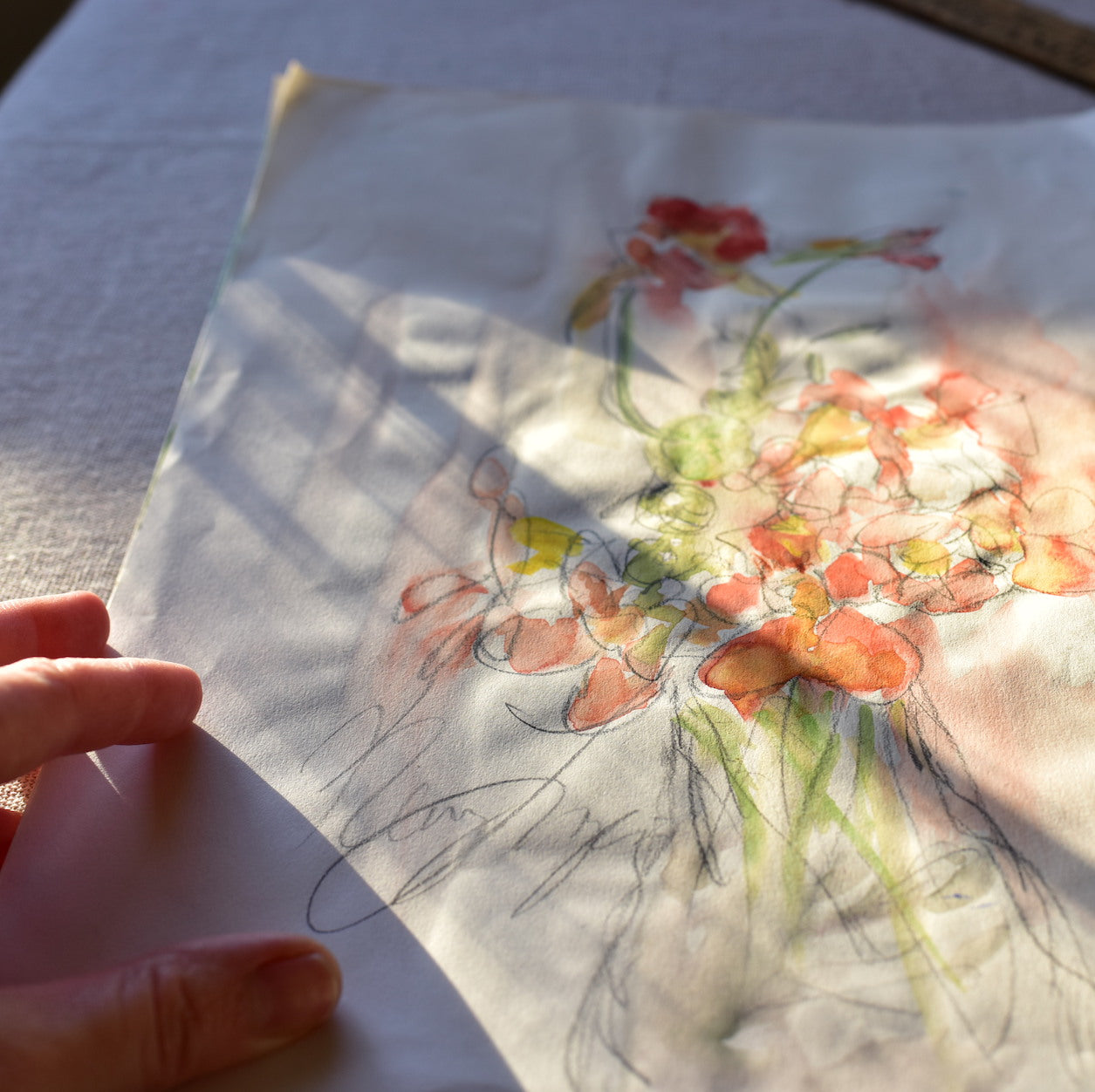 Original Watercolor Painting of Nasturtiums on Paper